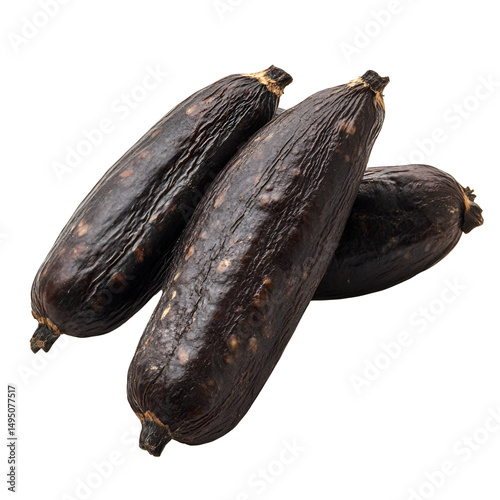 Wallpaper Mural Three dark brown blood sausages isolated on black background Torontodigital.ca