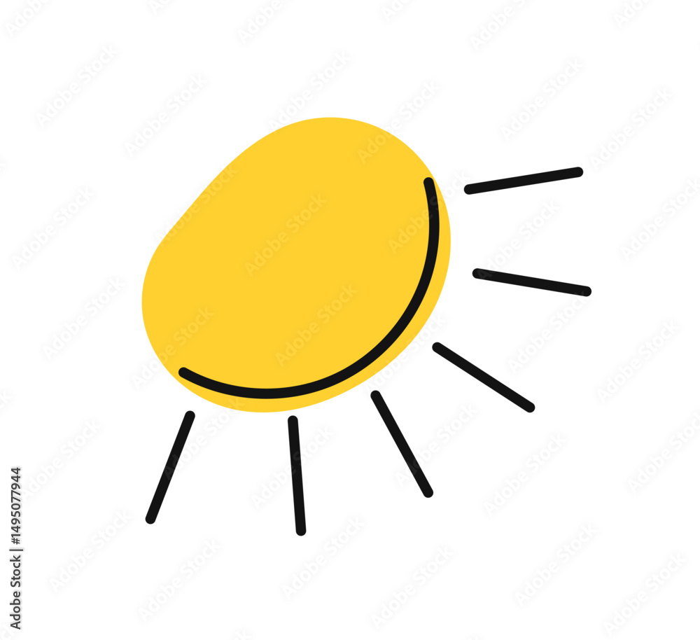 Sun symbol doodle style icon. Line art drawing. Vector illustration.