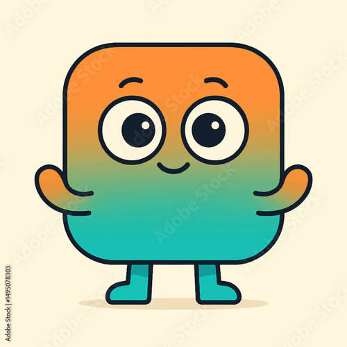 Charming App Mascot Design Cute Square Character Illustration