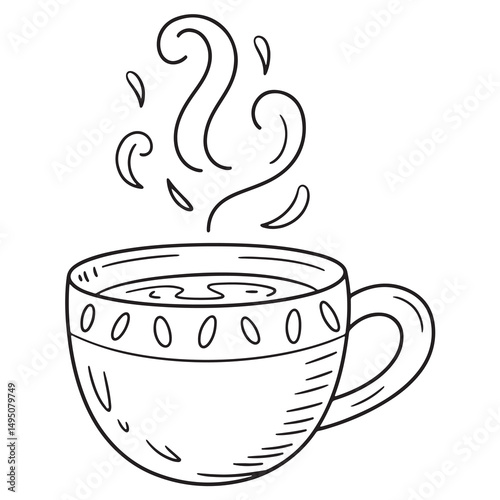 Hot Coffee Cup Line Art Illustration