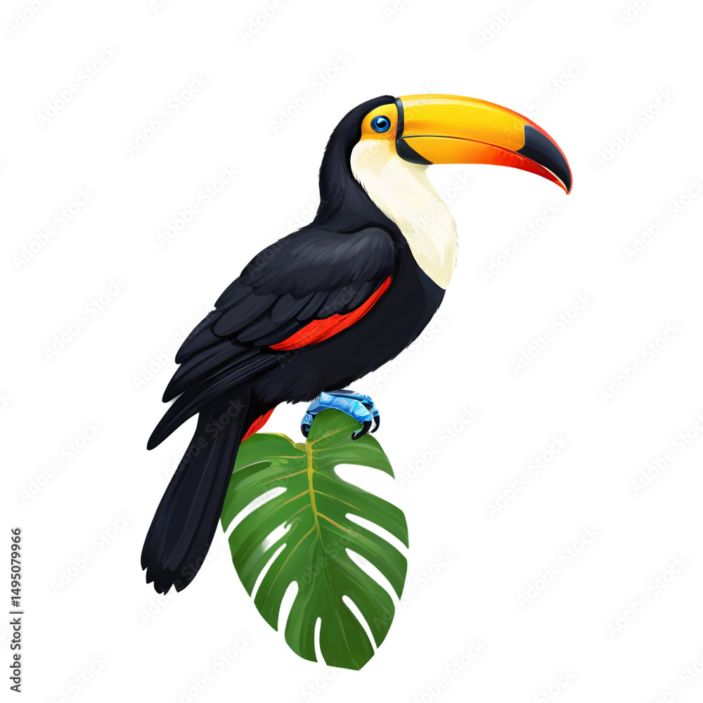 Obraz premium Vibrant toucan perched on lush tropical leaf
