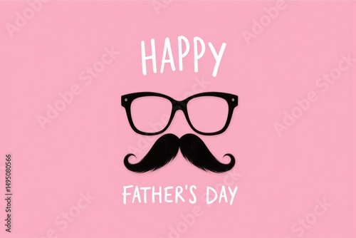 pair of glasses and a mustache on a pink background with the words happy fathers day