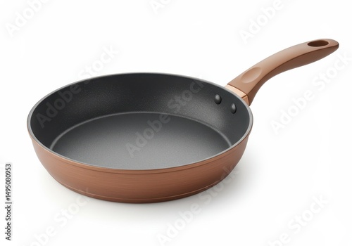 3D Illustration of Copper frying pan with non-stick surface isolated on white background