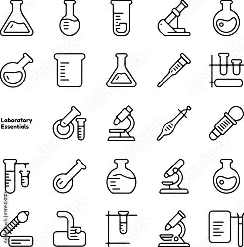  Laboratory essentials outline icon set.