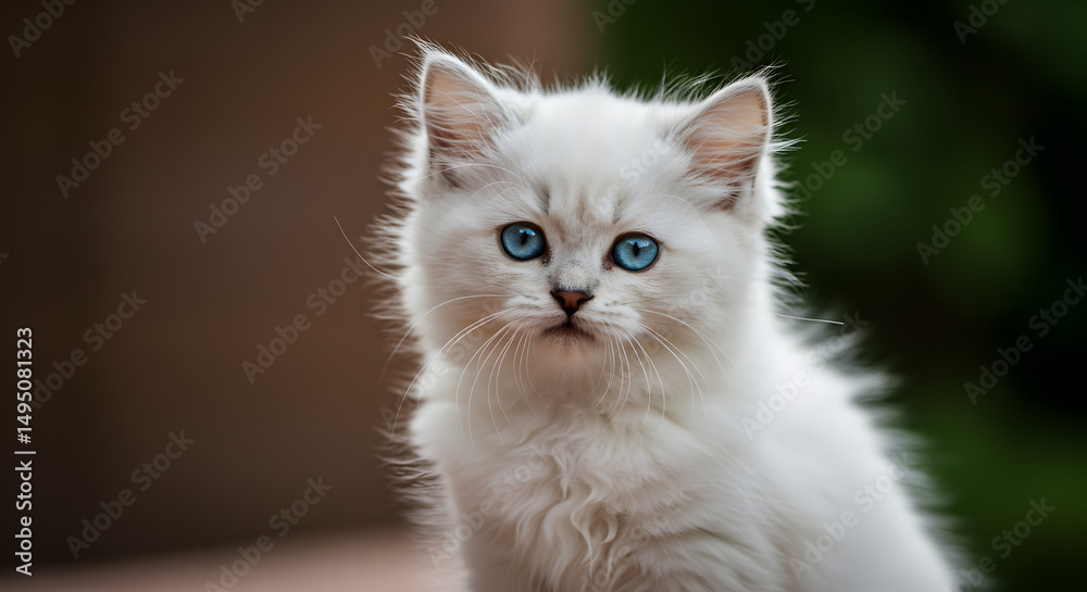 Fototapeta premium Adorable White Kitten with Blue Eyes