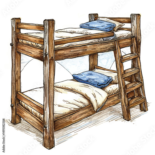 A highly detailed hand-drawn Bunk bed