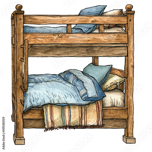 A highly detailed hand-drawn Bunk bed