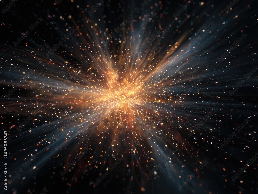 Obraz premium Abstract cosmic explosion, vibrant energy burst. Ideal for backgrounds, technology, science, and design projects. Perfect for websites, presentations, and more.