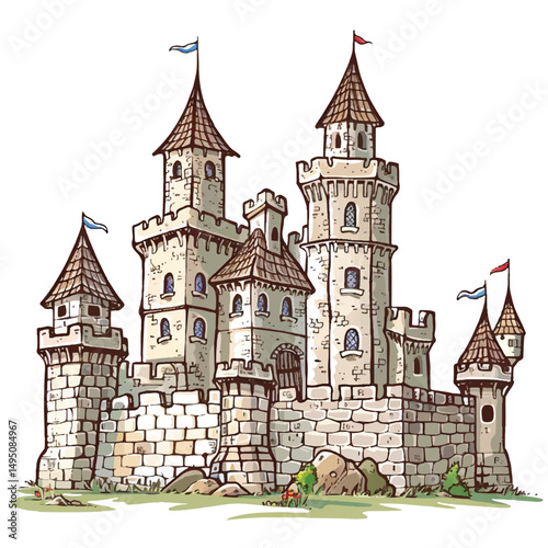 A highly detailed hand-drawn castle