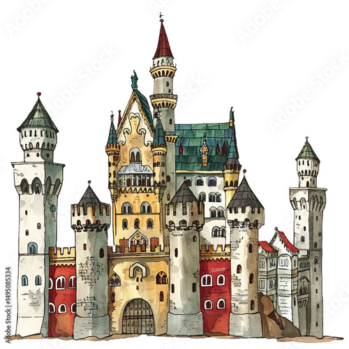 A highly detailed hand-drawn castle
