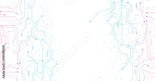 Technology Blue and pink circuit diagram concept. High-tech circuit board connection system.Vector abstract technology on a white background.
