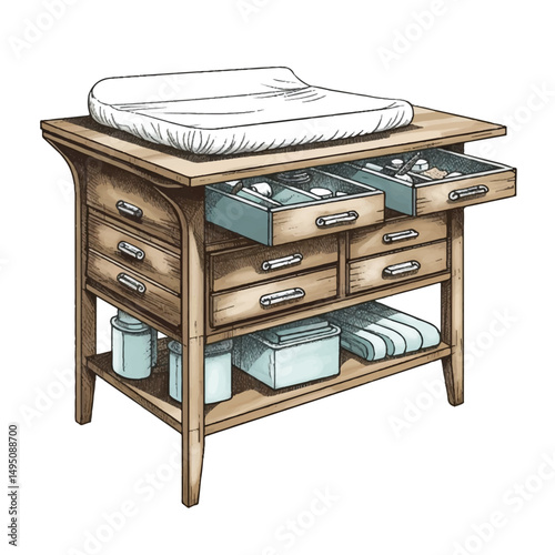  A highly detailed hand-drawn Changing table