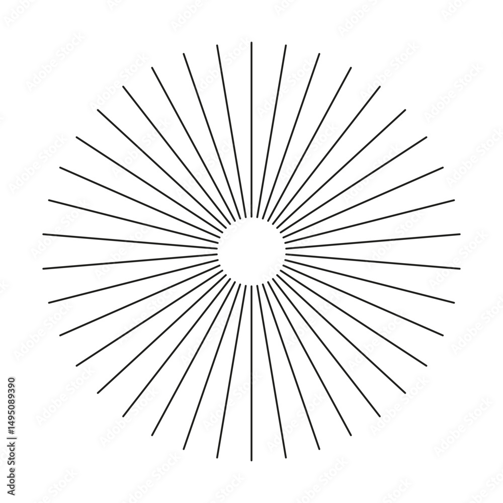 Obraz premium Sunburst element. Sun star rays. Radial stripes. Ray beam. Radial circle radiation lines, burst. Circulars lines. Spokes with radiating stripes grid. Abstract illusion pattern. Outline thin graphic.