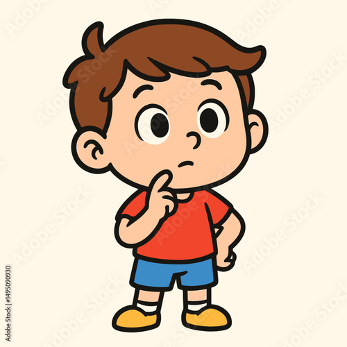 Curious Child Cartoon Character Thinking, Pondering, Questioning Illustration