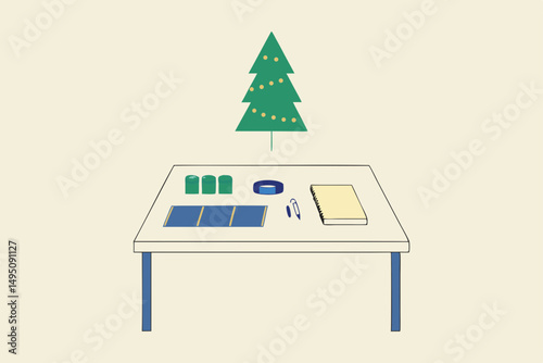illustration of a christmas tree in a room