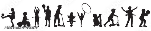 Kids playing silhouette collection on transparent background. 