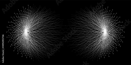 Curved narrow white traces or trails on black. vector