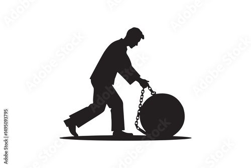 Man Dragging Heavy Ball Illustration - Burden Symbolism Silhouette Art