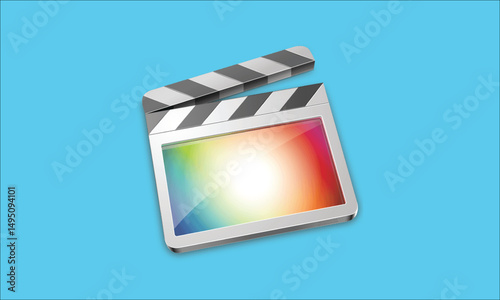 A film strip with a magic wand and sparkles on a green background illustration