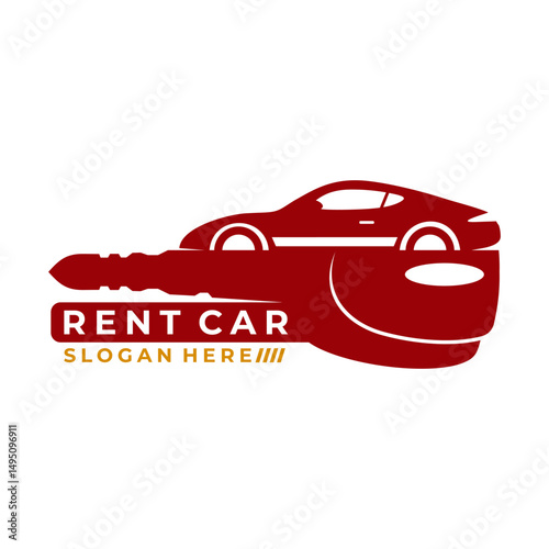 Car Rental with car and key logo design vector template