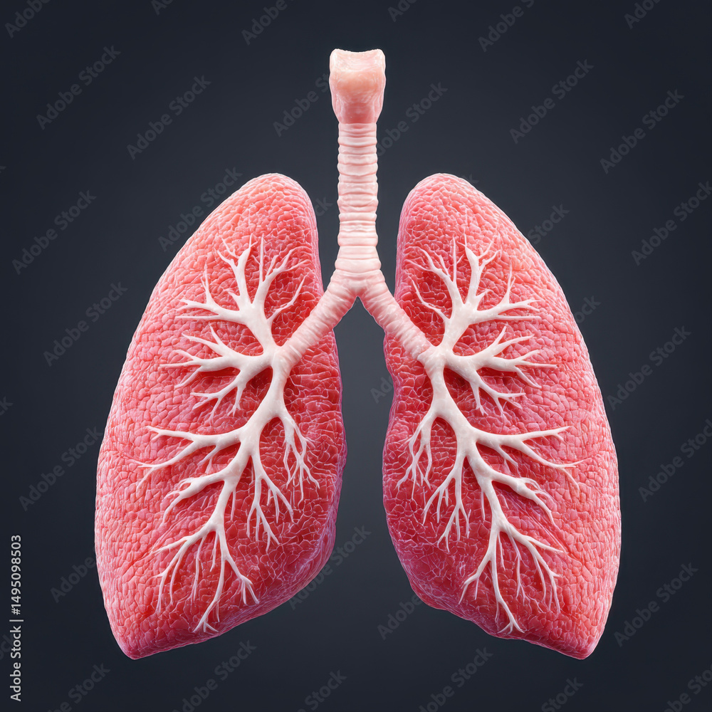 Human lung anatomy with bronchial tree and trachea, detailed medical illustration showing respiratory system structure clearly Human lung anatomy with bronchial tree and trachea, detailed medical illustration showing respiratory system structure clearly