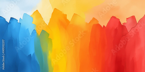 Abstract watercolor landscape depicting colorful mountains with gradual blending and artistic design