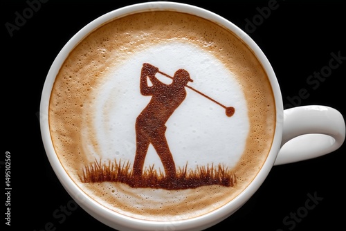 Latte Art Silhouette eines Golfspielers beim Drive in Milchschaum