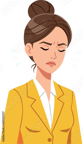 Woman in yellow blazer with upset expression vector illustration portrait 
