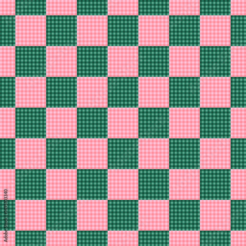 Green and Pink Gingham Checkerboard Seamless Pattern