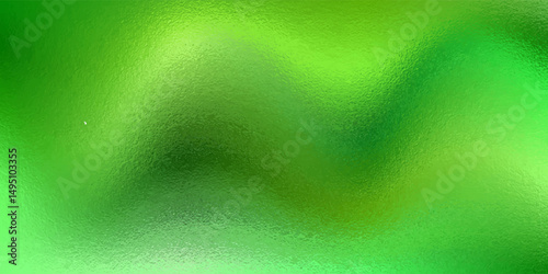 Green foil metallic wall with glowing shiny light, abstract texture background