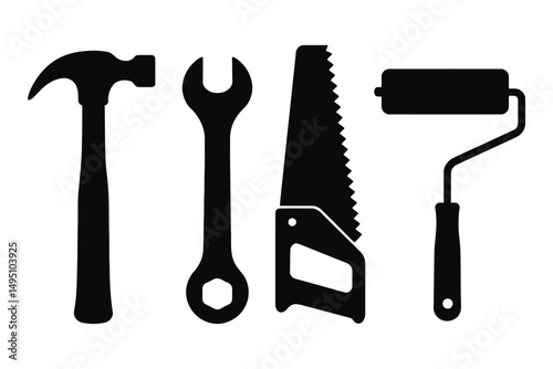 vector black silhouettes of hand tools