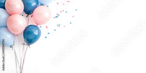 Pastel balloons and confetti on white background perfect for celebrations and special events