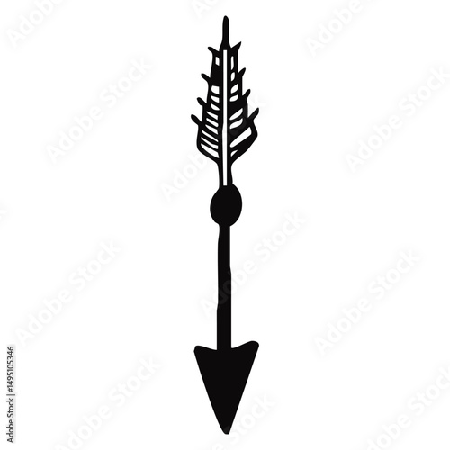 Stylized Arrow Featuring Beautiful Feathers and Distinctive Tip For Artistic Purposes and Design
