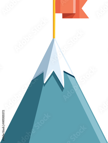 Isolated Vector of Mountain Peak with Flag for Hiking Adventure