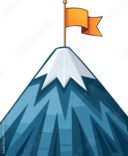 Isolated Vector of Mountain Peak with Flag for Hiking Adventure