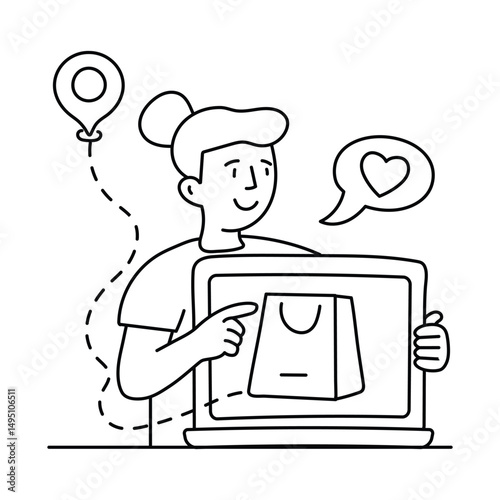 Online purchasing vector outline illustrations. EPS 10 file