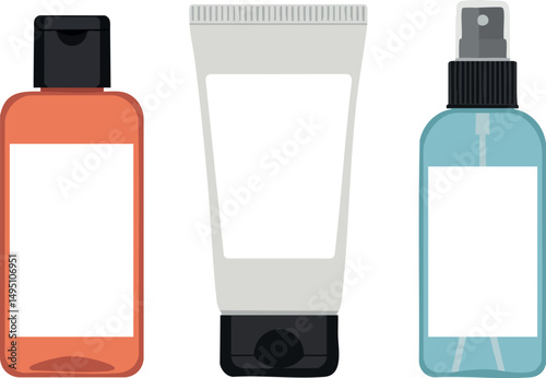 Personal care cosmetic bottles set with lotion cream and spray container vector illustration 