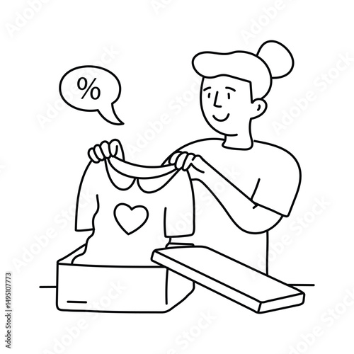 Shopping unboxing vector outline illustrations. EPS 10 file