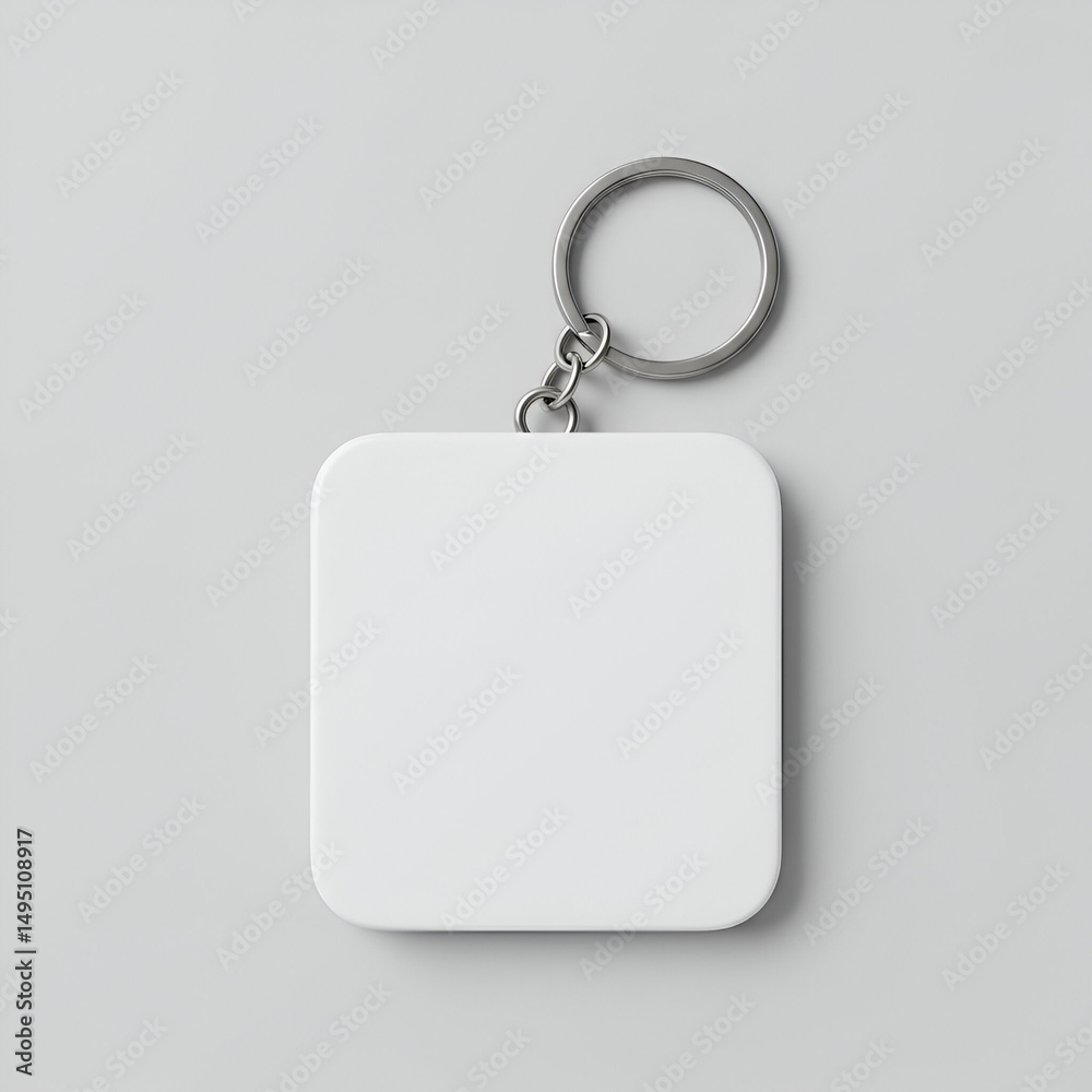Fototapeta premium Blank white square keychain, showcasing branding possibilities, perfect for advertising or promotional use.