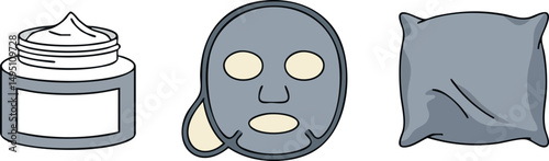 Skincare cream facial mask and pillow vector illustration for beauty and relaxation routines 