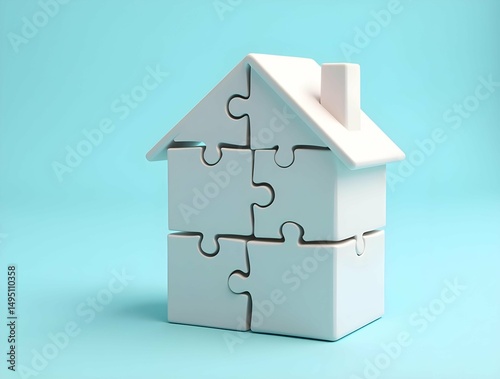 Abstract 3D Puzzle House Representing Life Goals and Personal Growth
