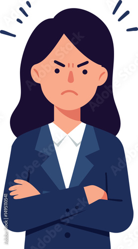 Angry businesswoman with crossed arms expressing frustration vector illustration 