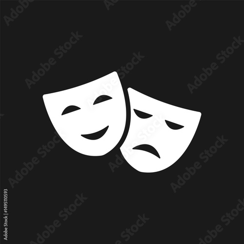 Theater masks with cartoon sad and happy faces. Two masks with expressions of laughter or sadness. symbol of masquerade, theatrical drama or comedy performance. vector