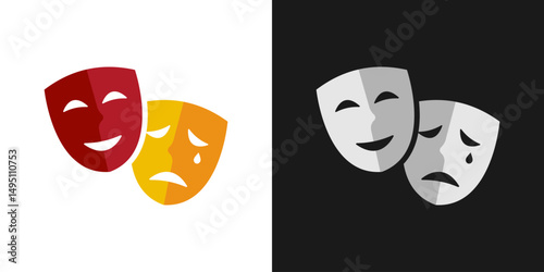 Masquerade masks icons. Comic and tragic mask icon set. Vector illustration
