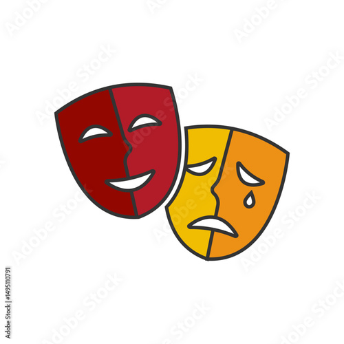 Masquerade vector icon on white background. Comic and tragic mask icon
