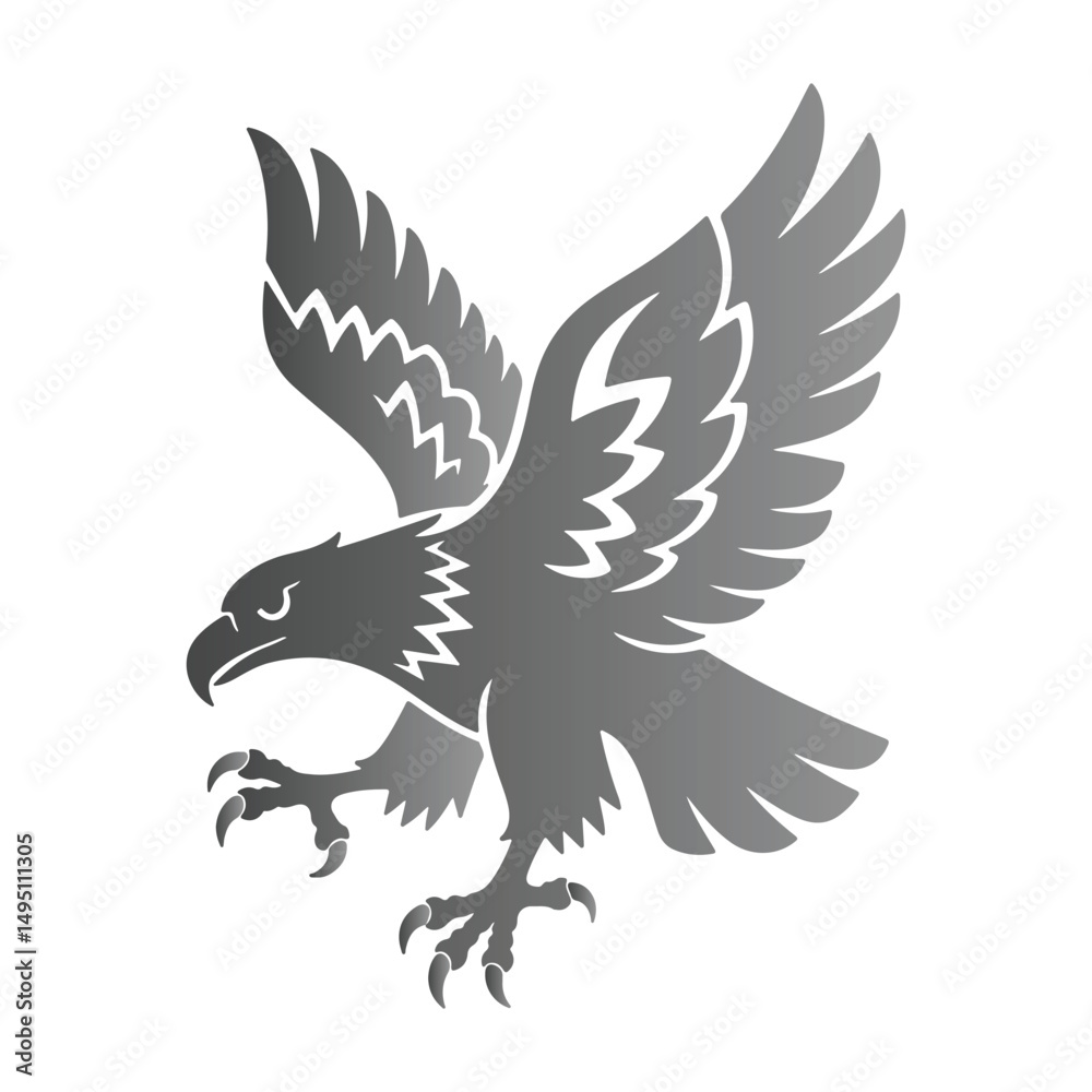 Fototapeta premium Gray Eagle Landing with Spread Wings