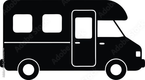 Bold Black RV Camper Silhouette Side View for Patriotic Summer Road Trip Designs