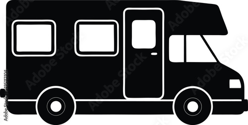 Bold Black RV Camper Silhouette Side View for Patriotic Summer Road Trip Designs