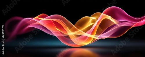 Abstract glowing waves flowing red orange and pink colors dynamic motion design background
