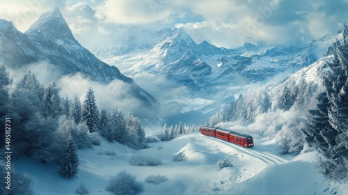 Winter Wonderland Train Journey Through Snowy Mountains